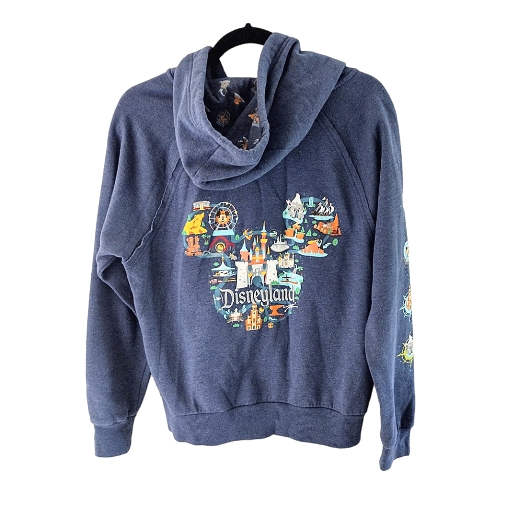 Disneyland Blue Iconic Rides Zip up Hoodie Sweatshirt Sz L